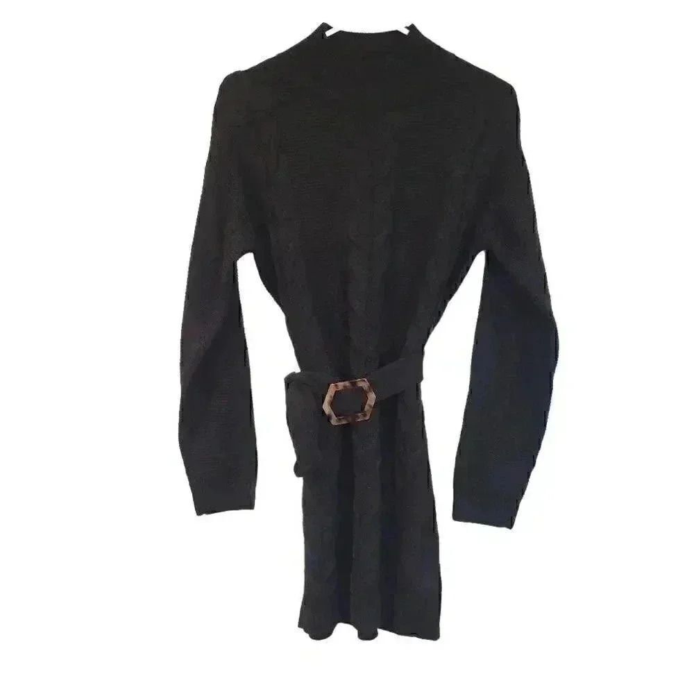 Missguided Women's Black Acrylic Cable Knit Mini Sweater Dress w Belt NEW